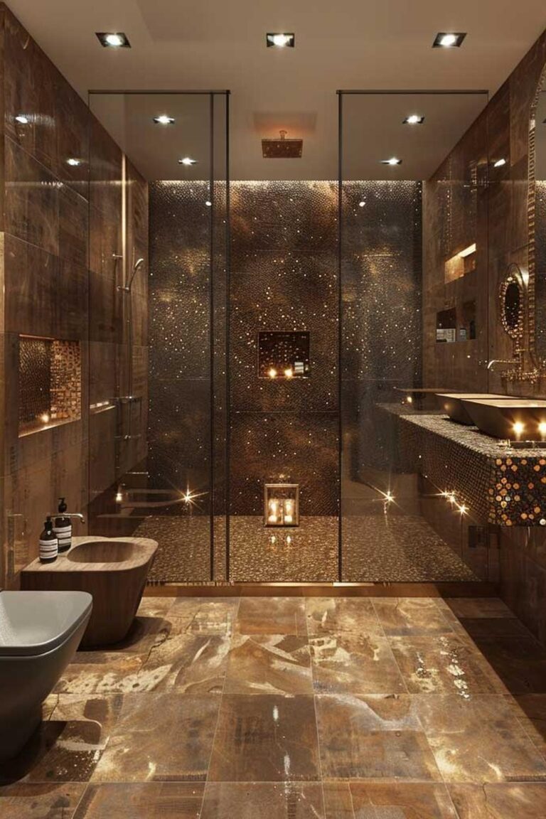 23 Ideas Brillantes para Renovar Tu Baño con Baldosas Marrones Elegantes