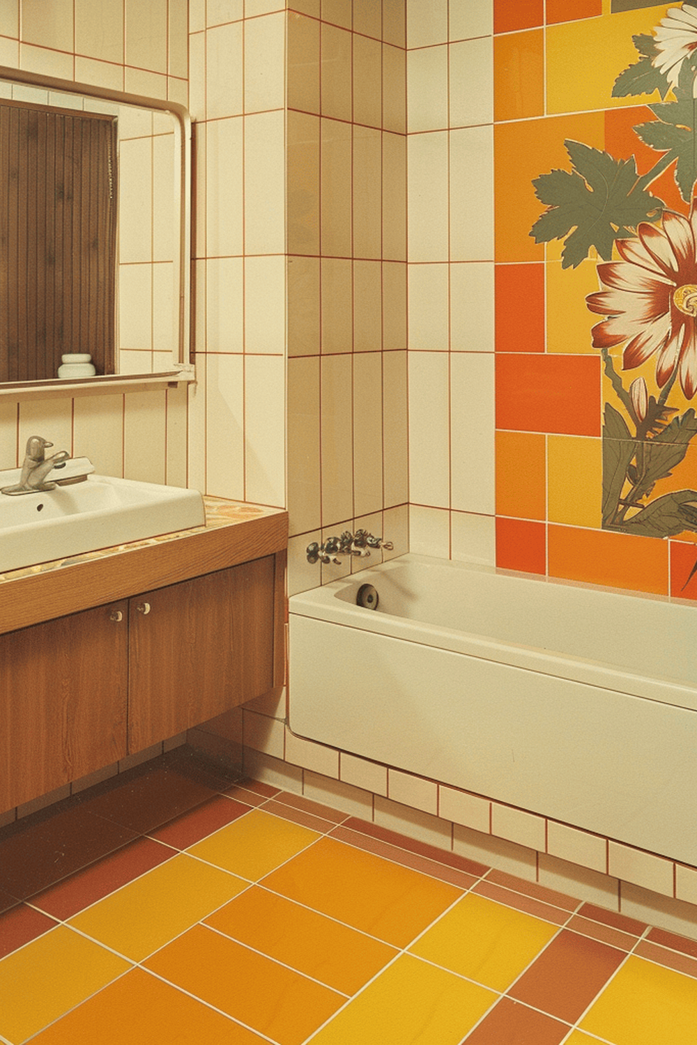 Transforma tu baño retro estilo años 70 con colores vibrantes