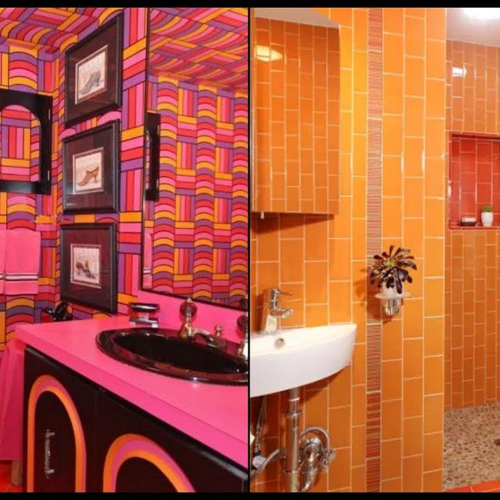 Un baño vibrante de rosa y púrpura: ¡el desenfreno psicodélico de los 70!