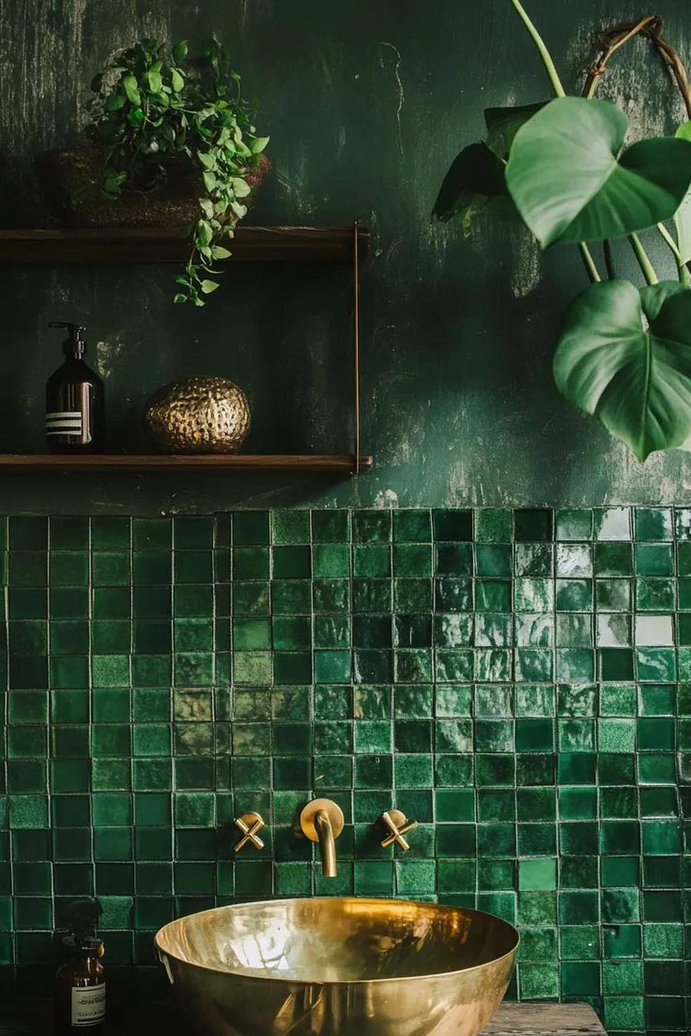 Un baño fresco y verde lleno de elegancia