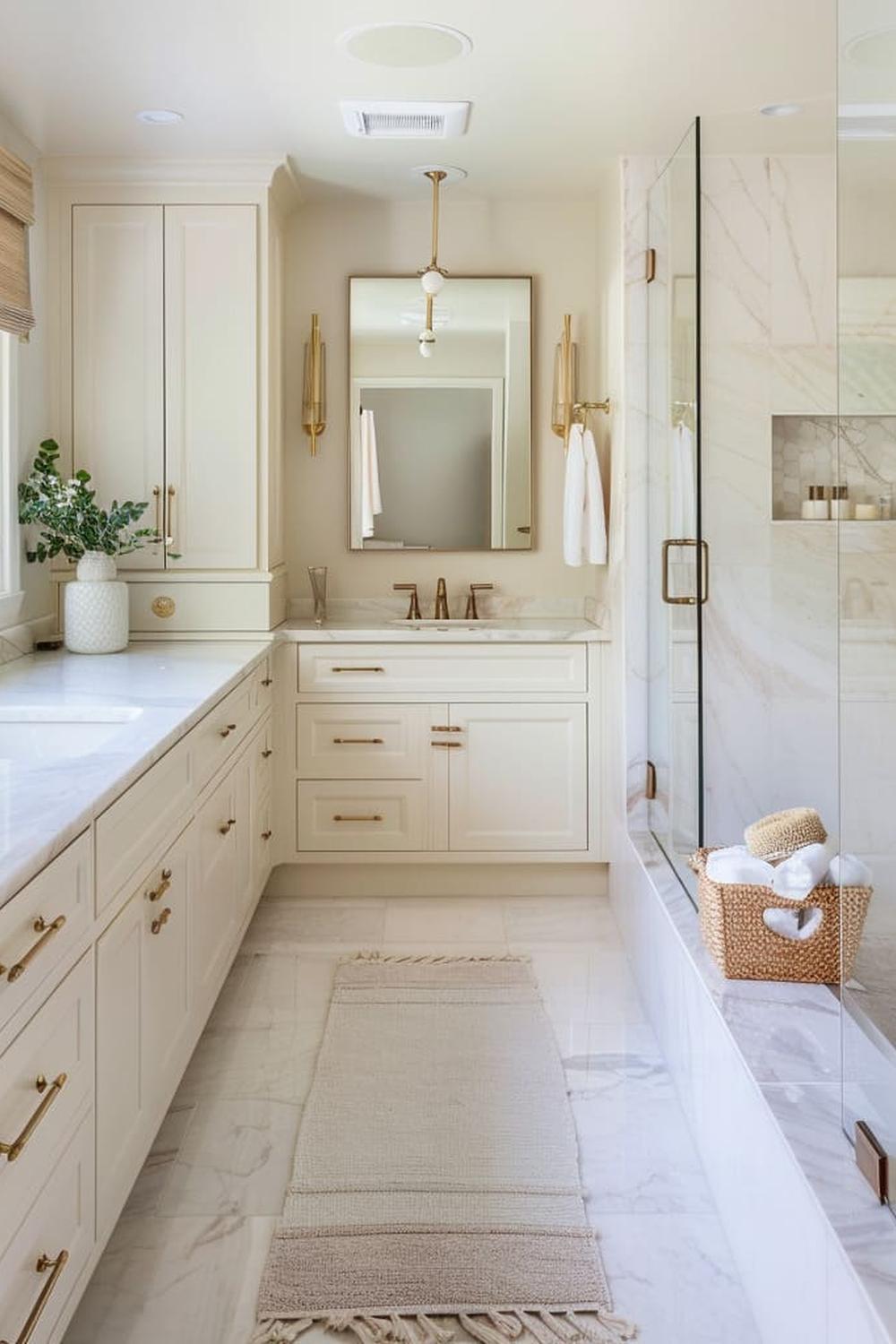 Un baño moderno y sereno con un toque de elegancia