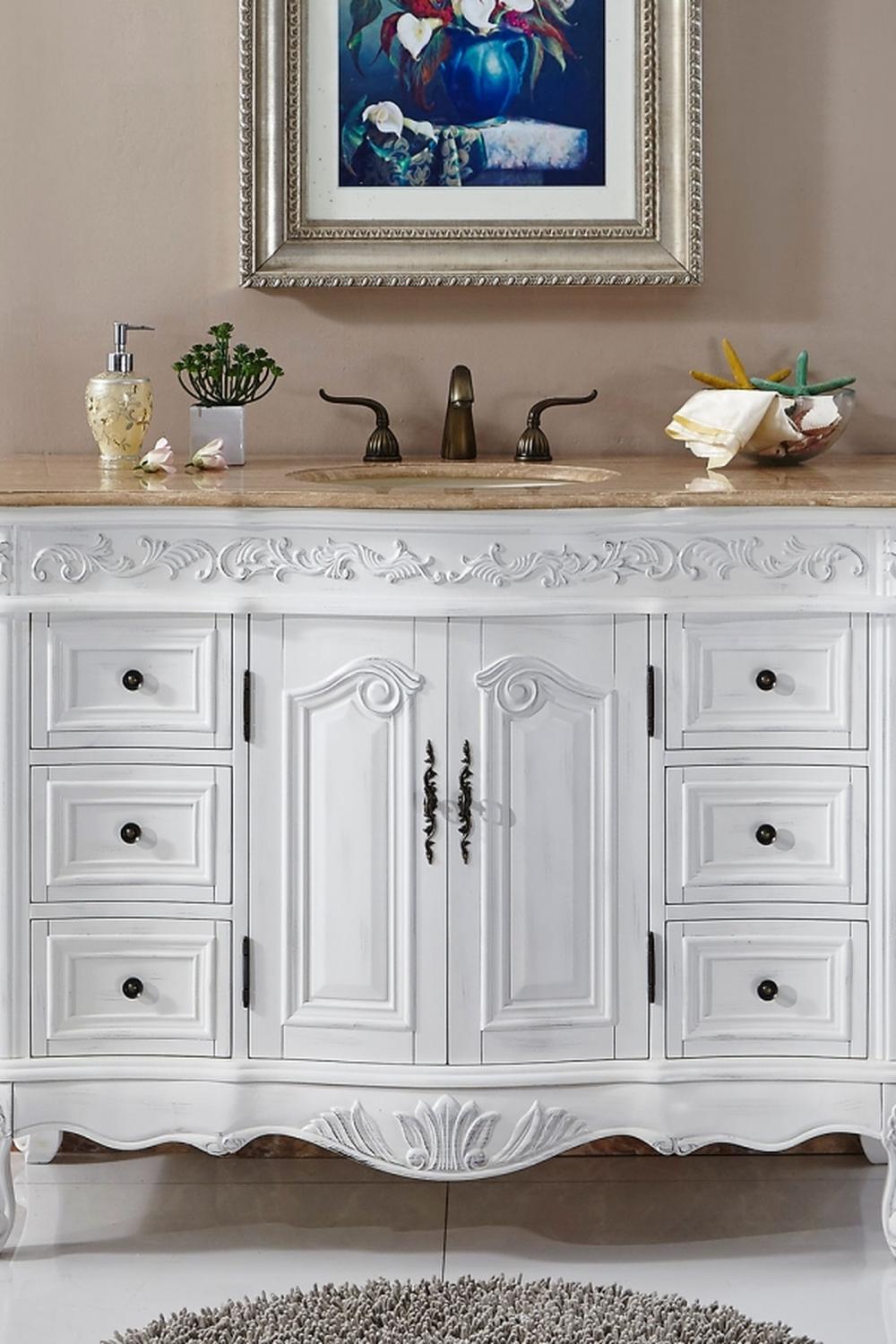 Antique bathroom vanity 5313 de madera blanca con detalles negros