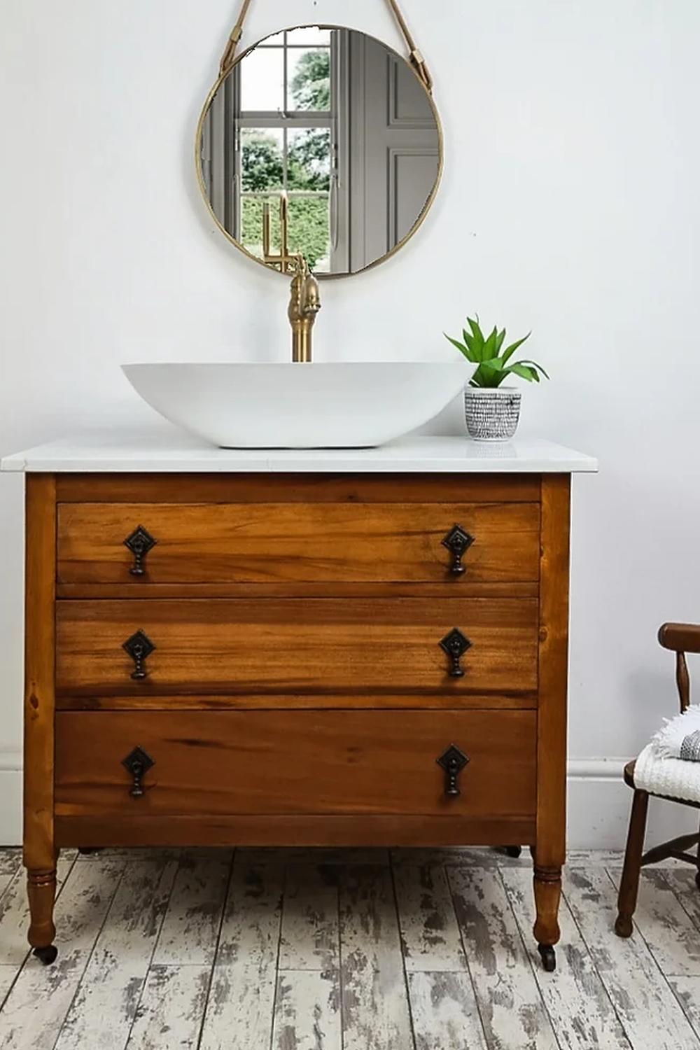 Antique bathroom vanity 5321 en madera pulida con lavabo contemporáneo