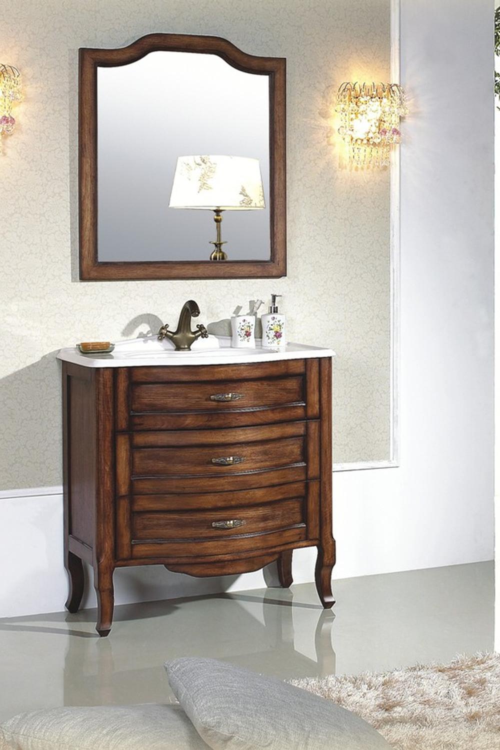 Antique bathroom vanity 5323 en madera clara con grifería vintage