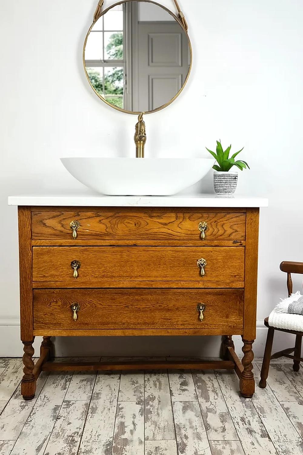 Antique bathroom vanity 878 en blanco antiguo con lavabo contemporáneo