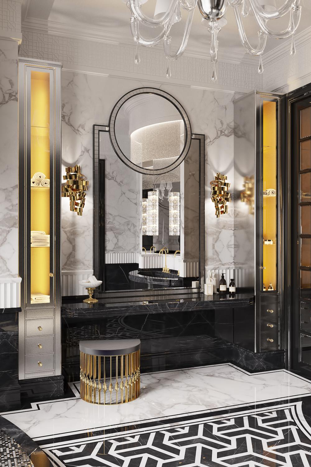 Art Deco bathroom featuring geometric patterns and lavish details