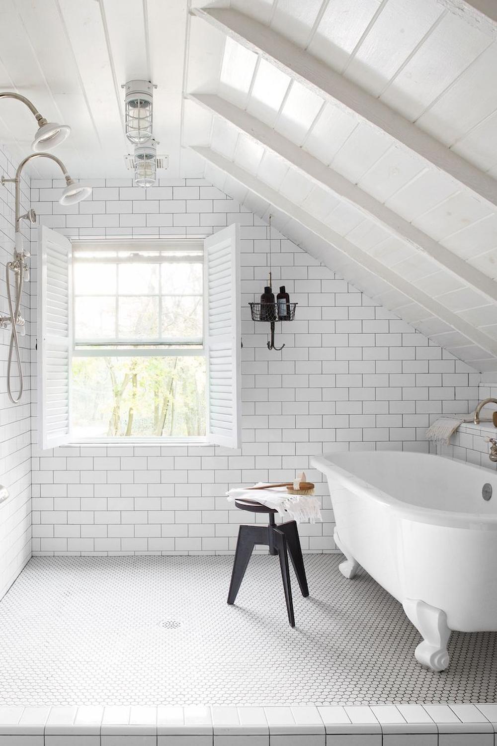 Vintage-inspired attic bathroom with clawfoot tub and stylish accessories