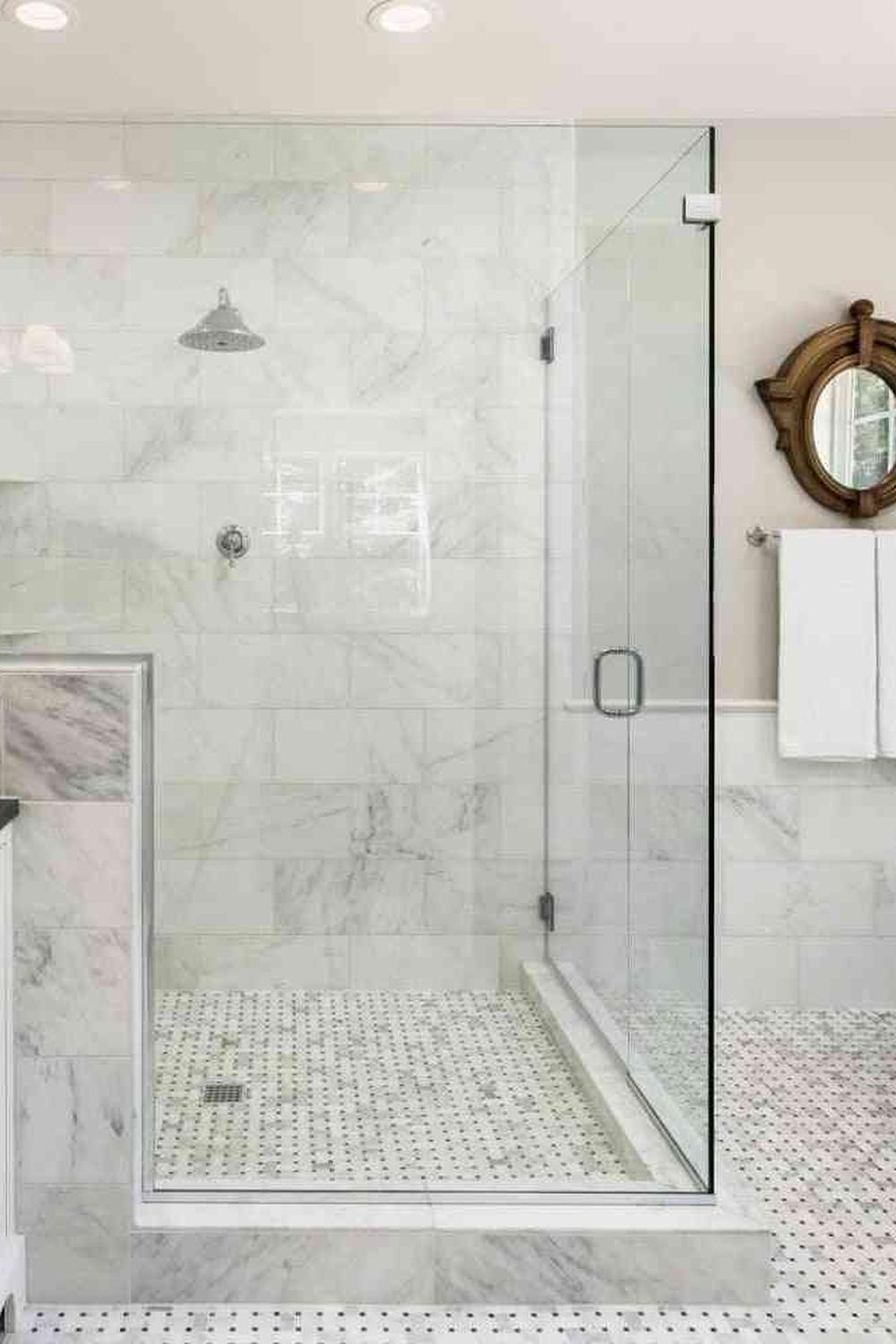Bathroom showcasing bold wall treatments framing the stylish basketweave tile.