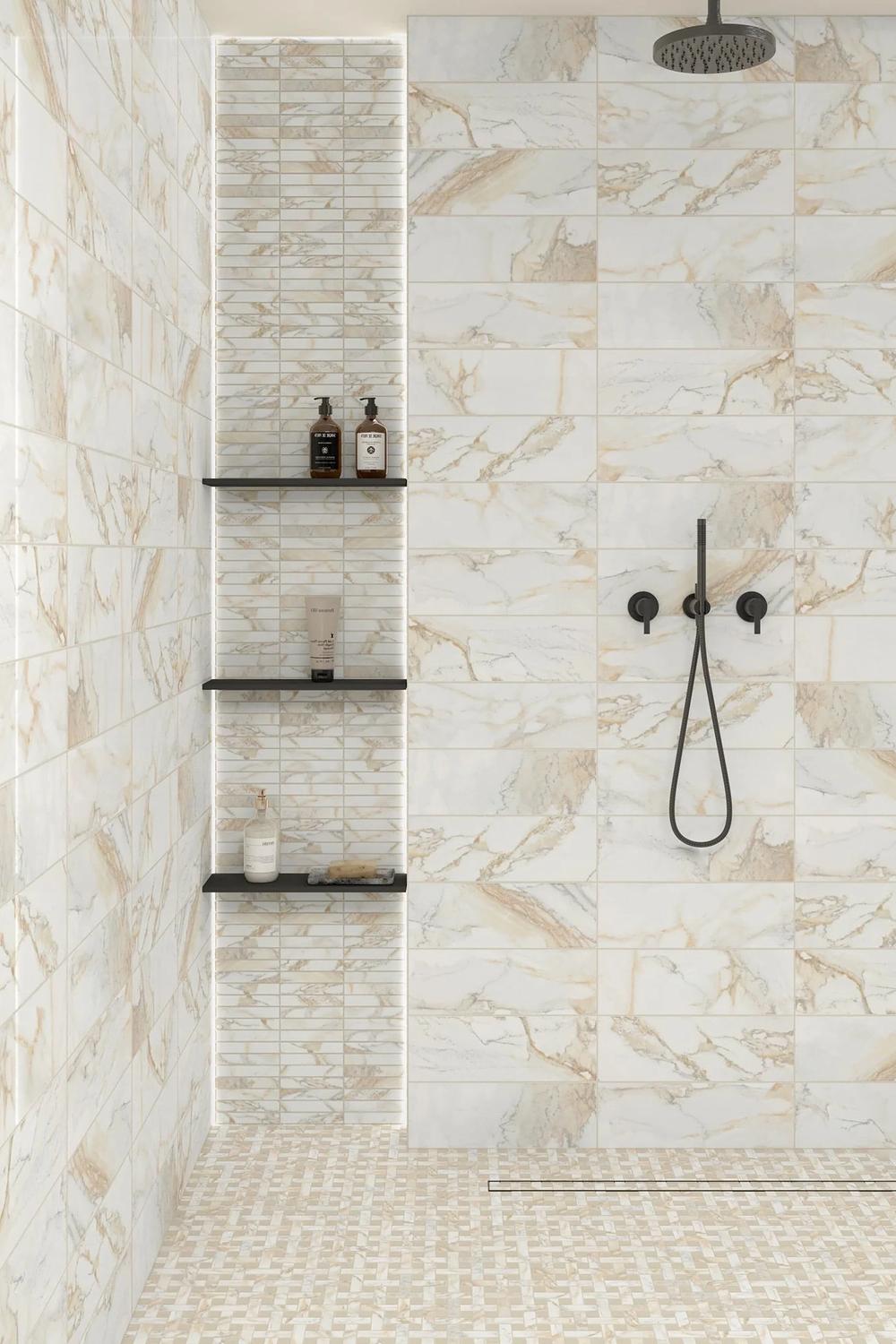 Bathroom design featuring classic fixtures enhancing the timeless appeal of the basketweave tile.