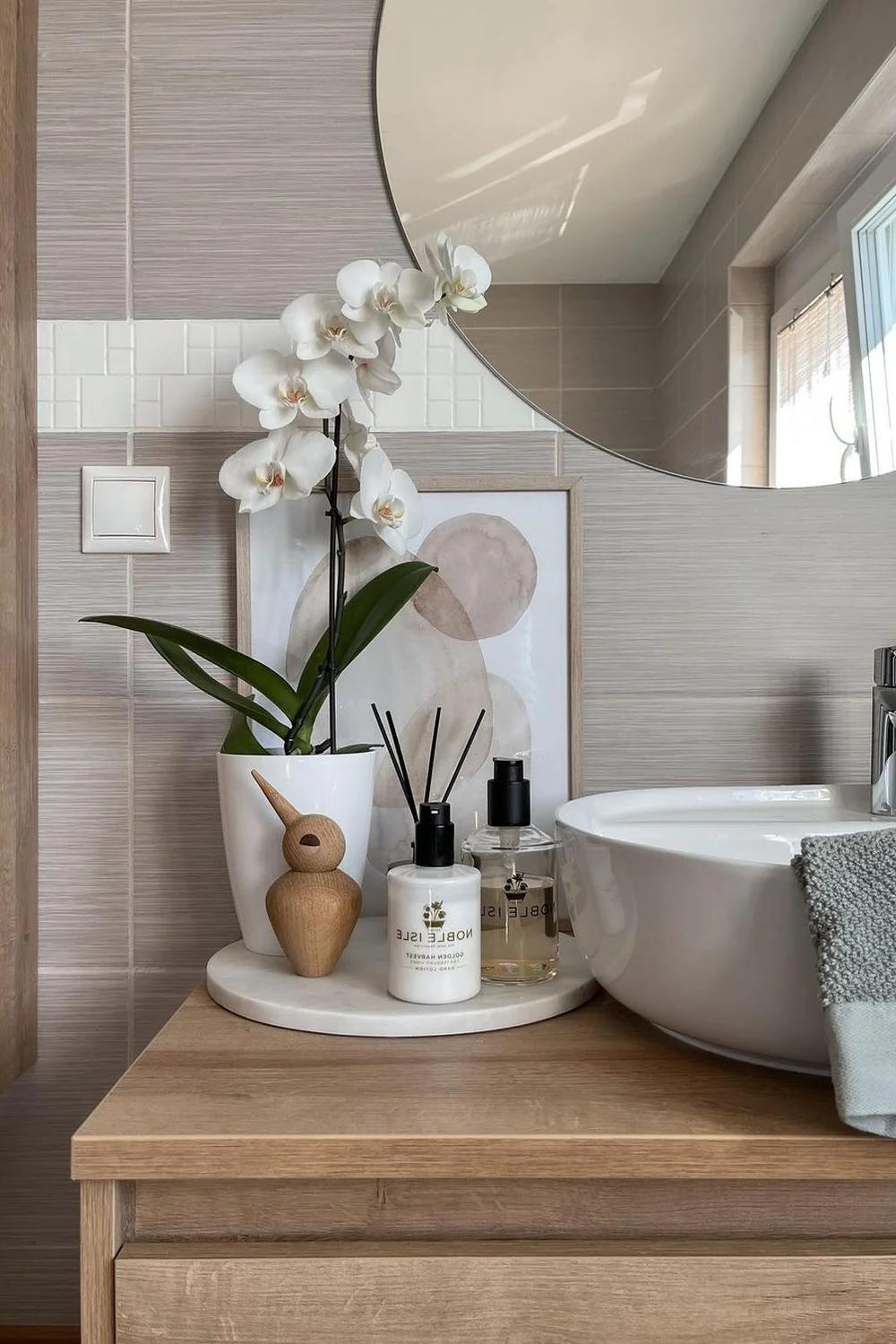 Decoración Del Mueble de Baño que Fusiona Modernidad con Elementos Naturales