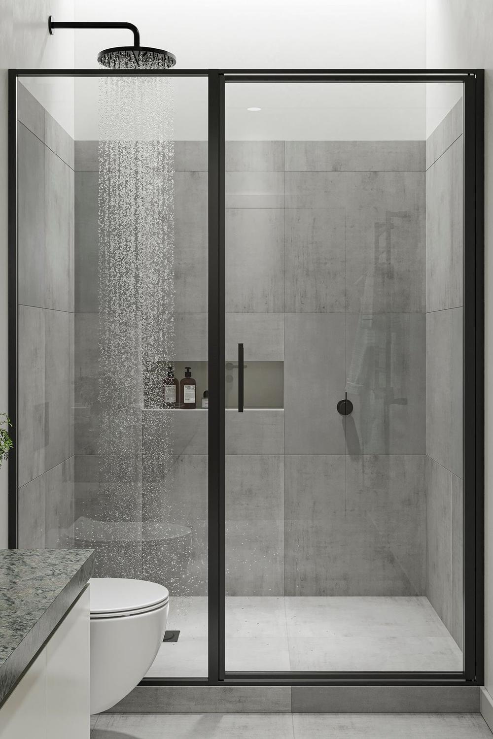 Baño moderno con distribución abierta