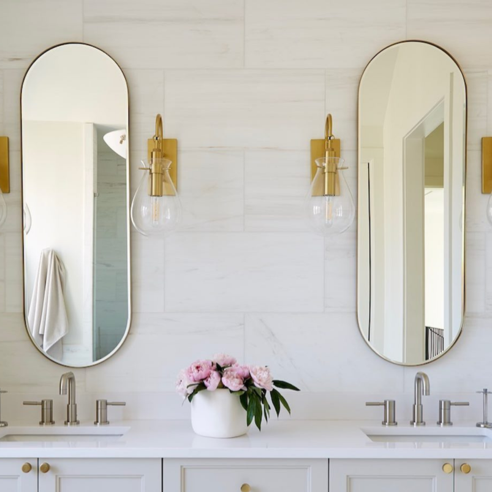 Stylish bathroom featuring curated elements and smart functional design.