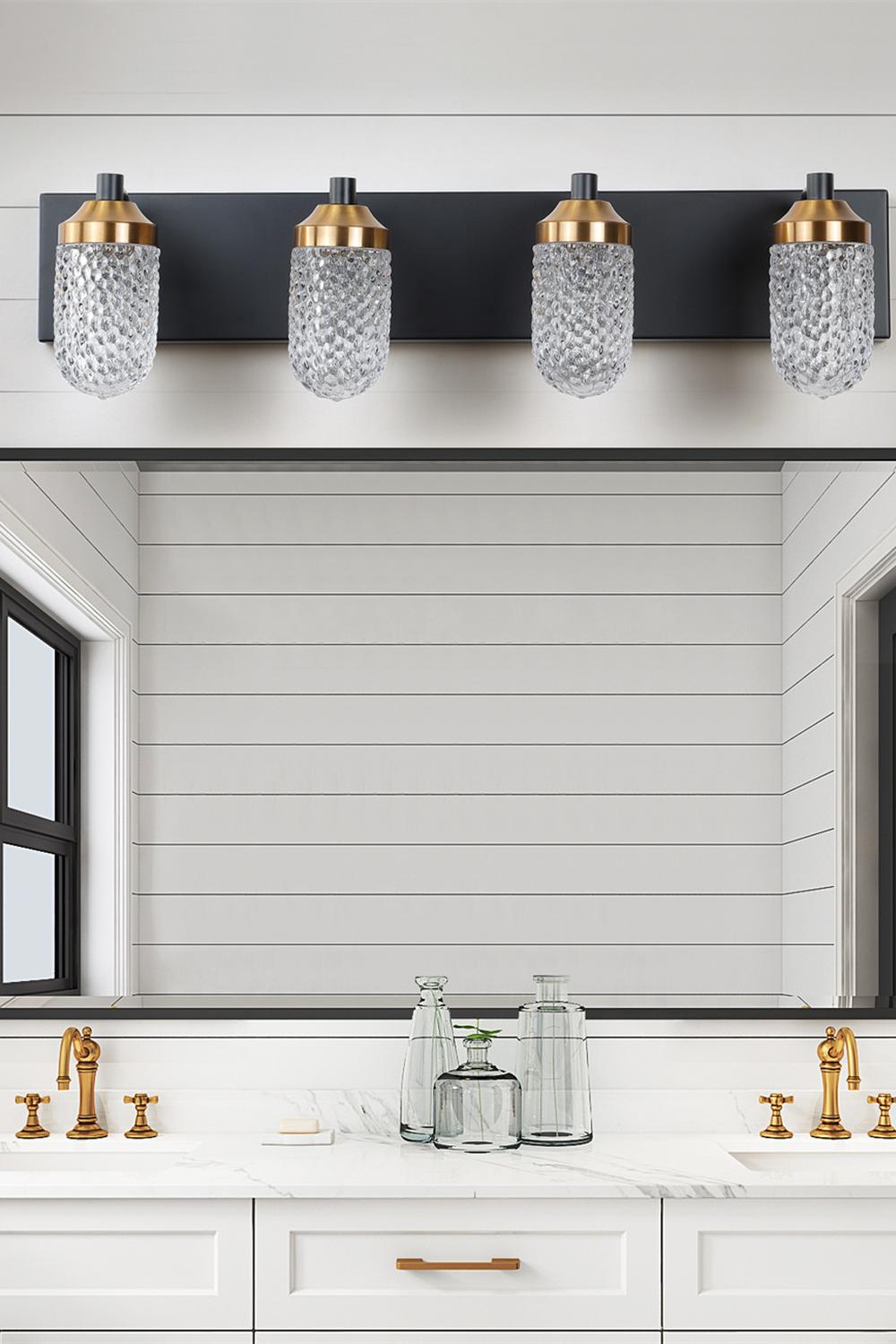 Modern bathroom with bold lighting as an artistic element.