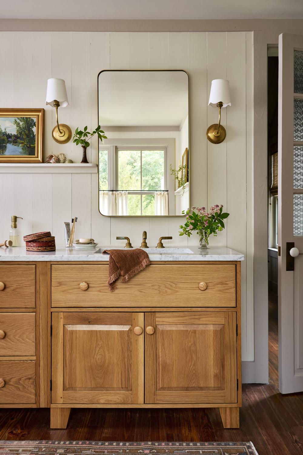 Inviting bathroom with thoughtfully integrated design elements.