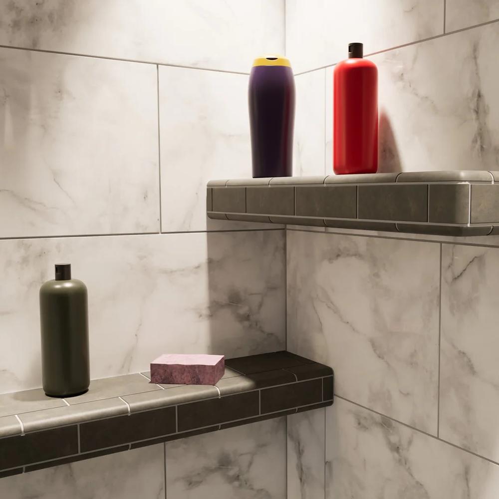 dark shelf providing elegant functionality in the shower