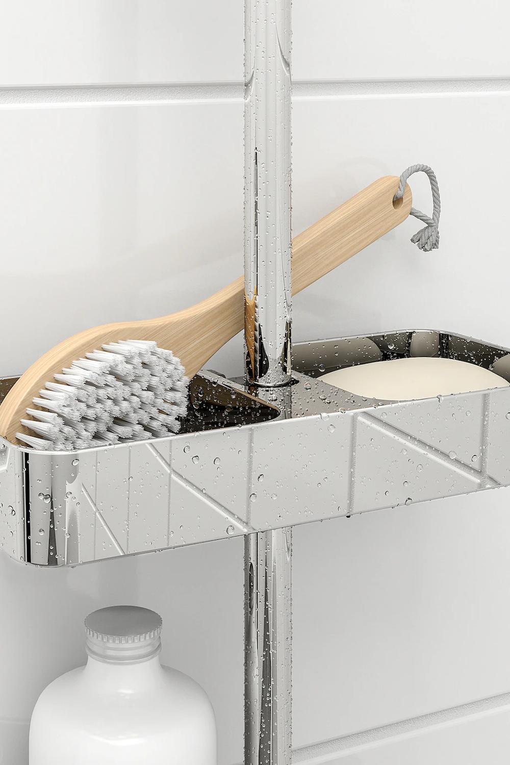 polished chrome shelf enhancing elegance in a shower