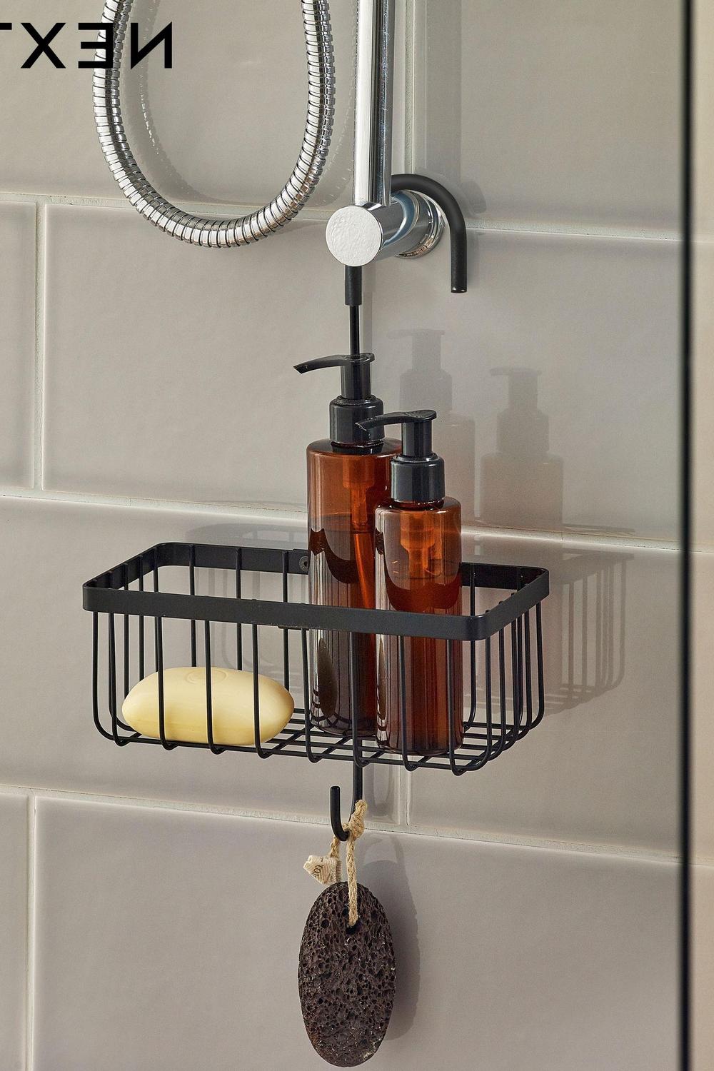 beautifully curated shower shelf organized with essentials