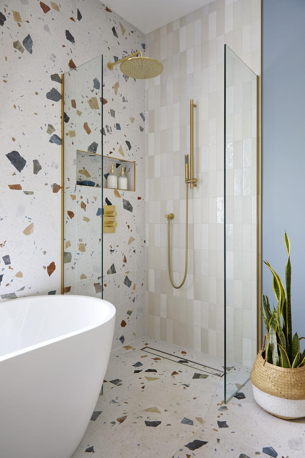 uniquely designed shower spaces showcasing storage solutions