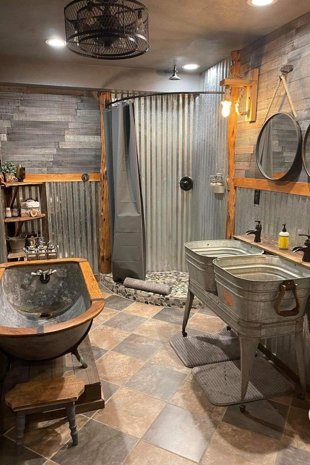 Baño único con encanto rústico e industrial
