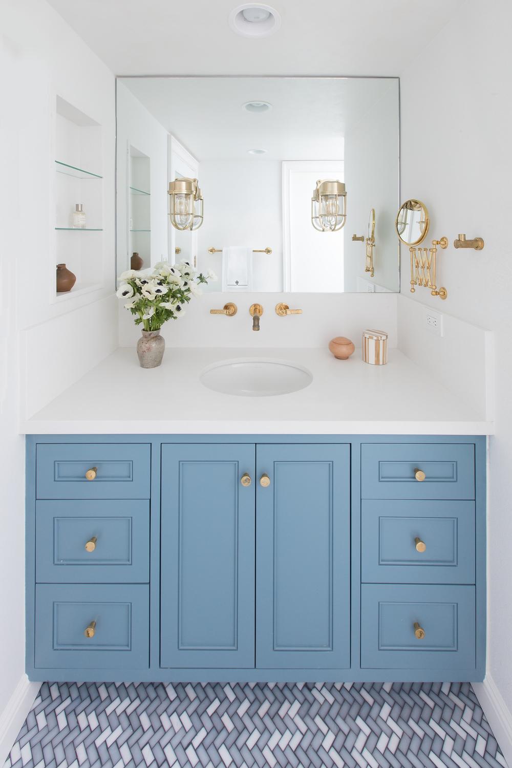 Warm wood bathroom vanity combining natural beauty with elegant design.