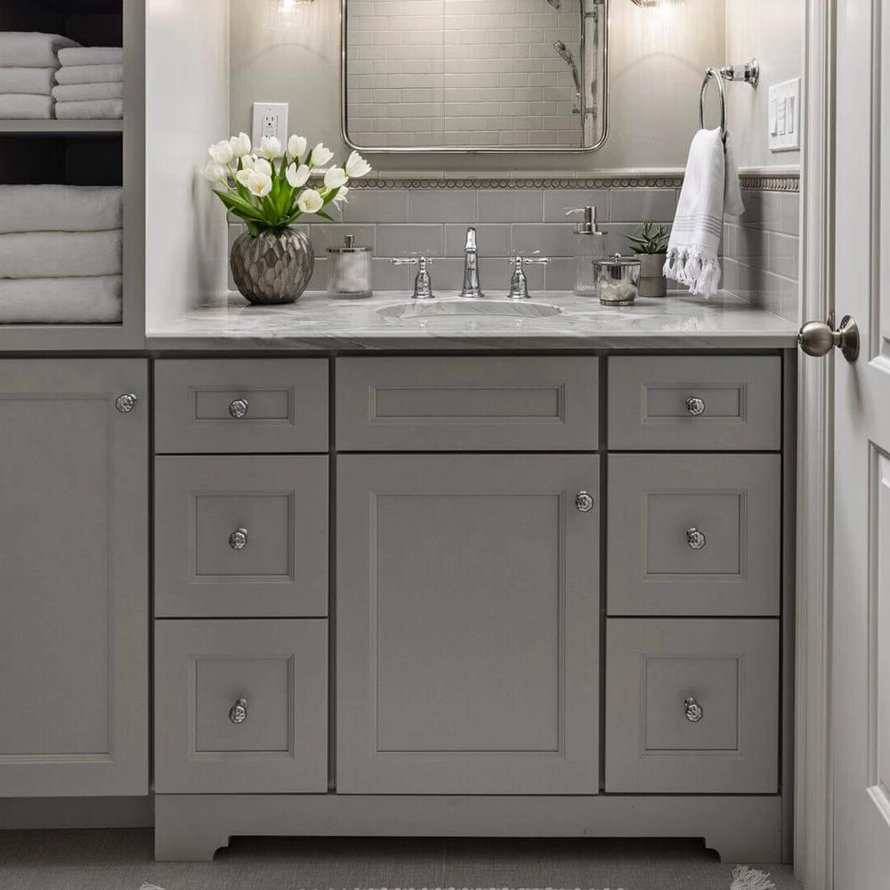 Soft Gray Bathroom Vanity with Tall Side Cabinet