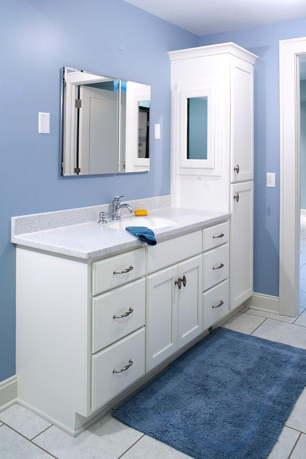 Elegant Light Wood Bathroom Vanity with Tall Side Cabinet