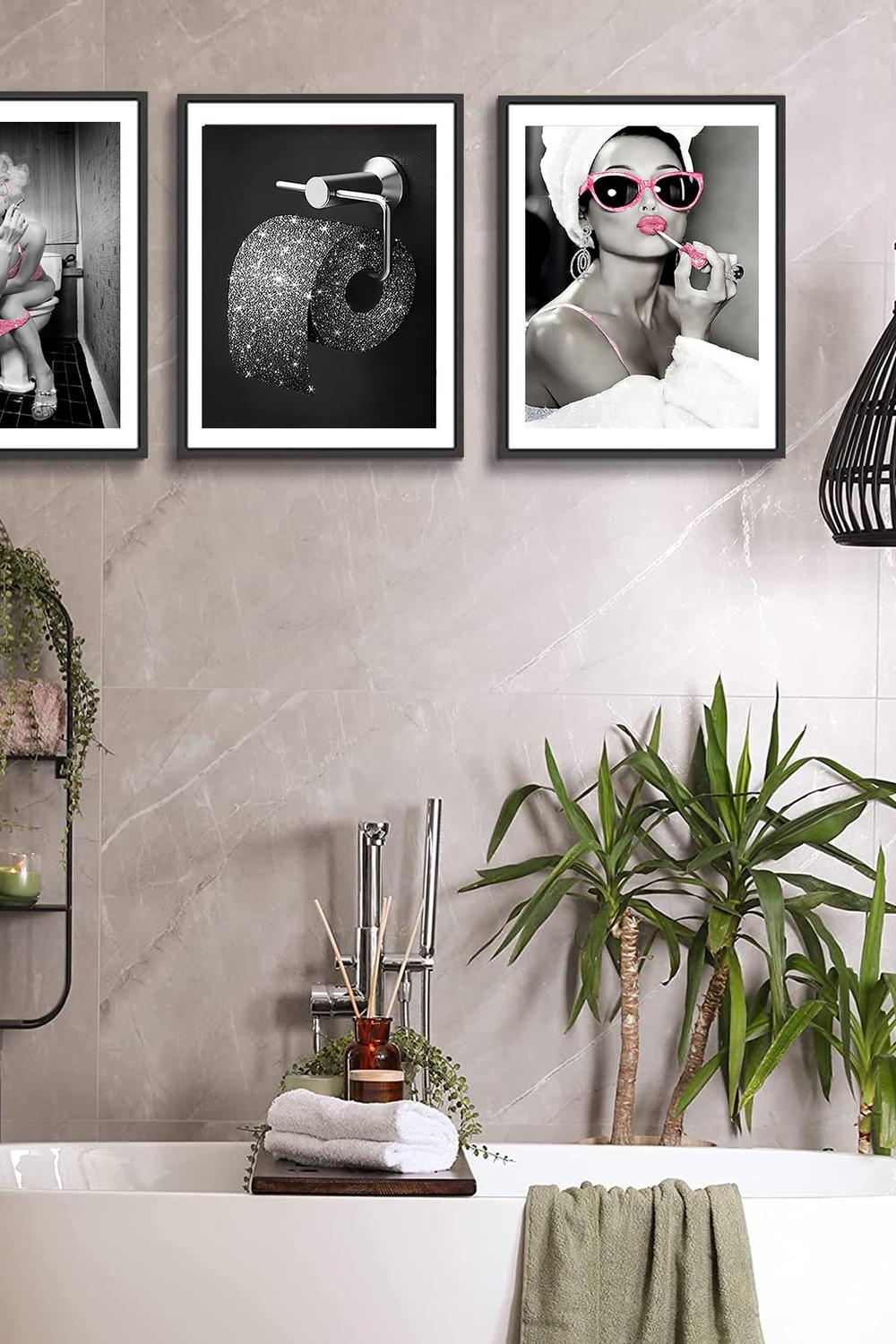 Stylish bathroom featuring striking contemporary photography artwork