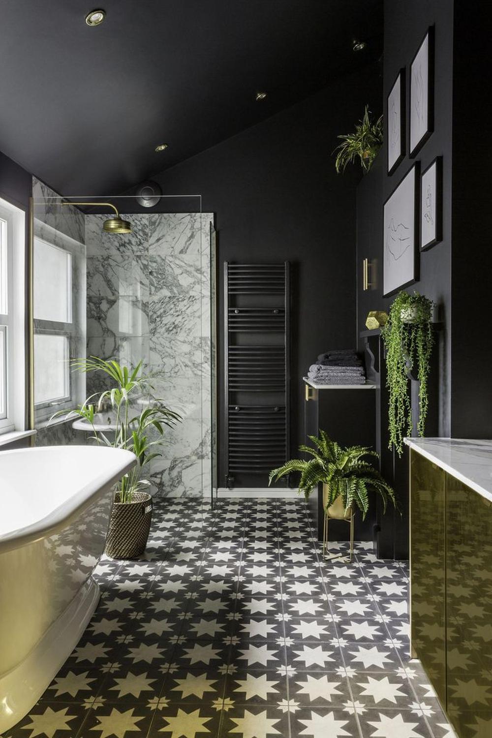 Refugio moderno y vívido en negro y oro