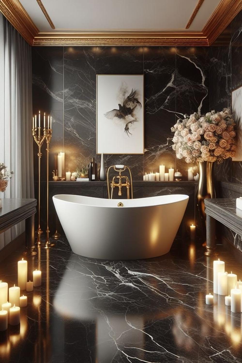 Entorno lujoso pero acogedor en negro y oro