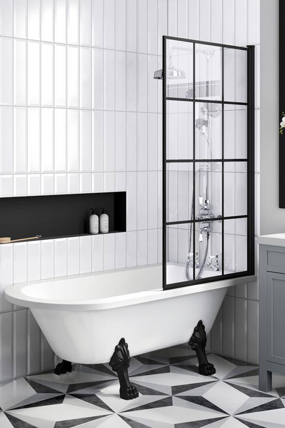 Contemporary black and white bathroom with unique textural patterns