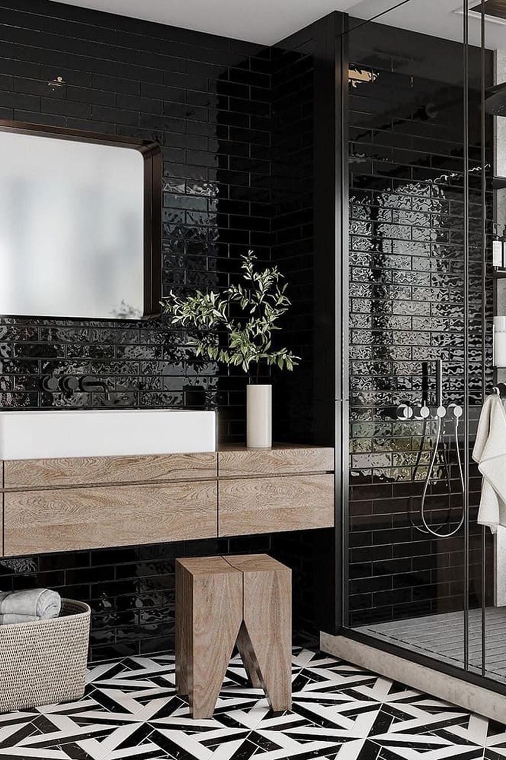Baño contemporáneo con diseño moderno blanco y negro