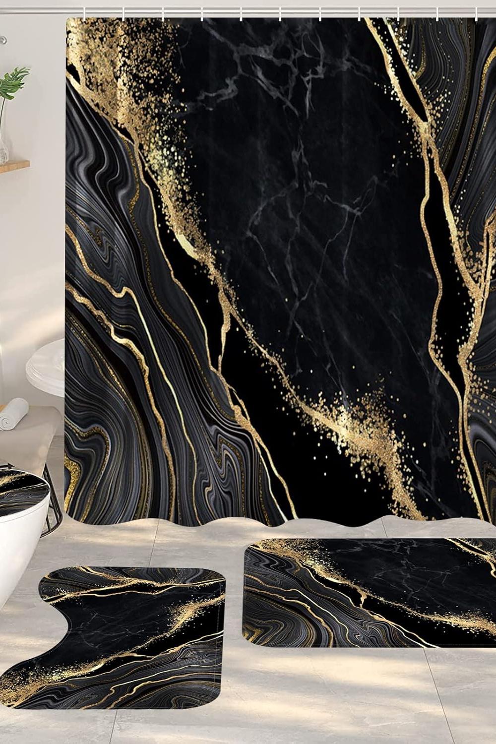 Detalles lujosos en un baño moderno con mármol negro