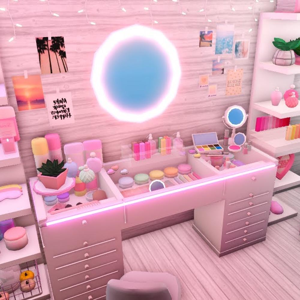 Un tocador chic con un toque pastel y un aire minimalista en Bloxburg