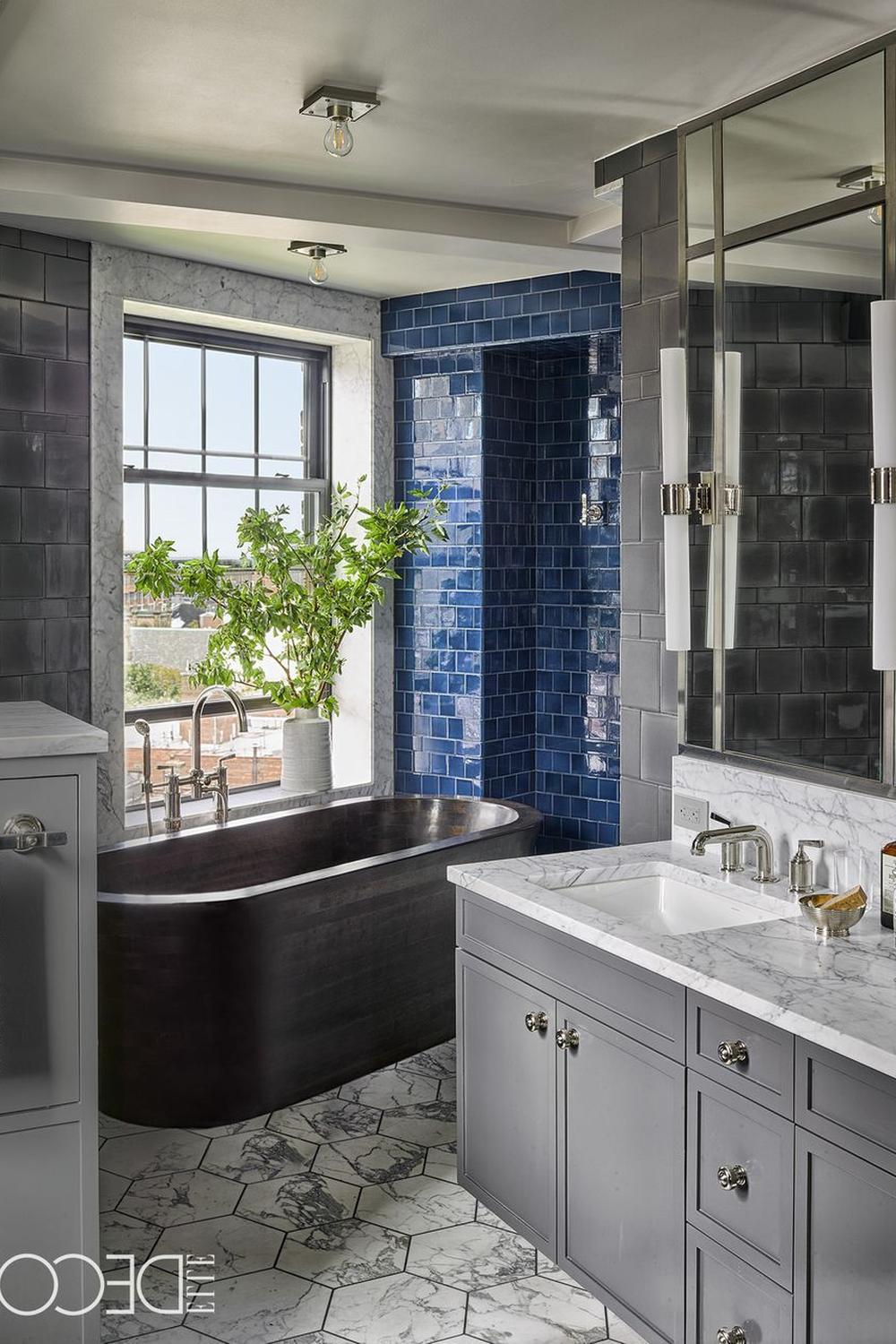 Dynamic tile patterns in modern bathroom