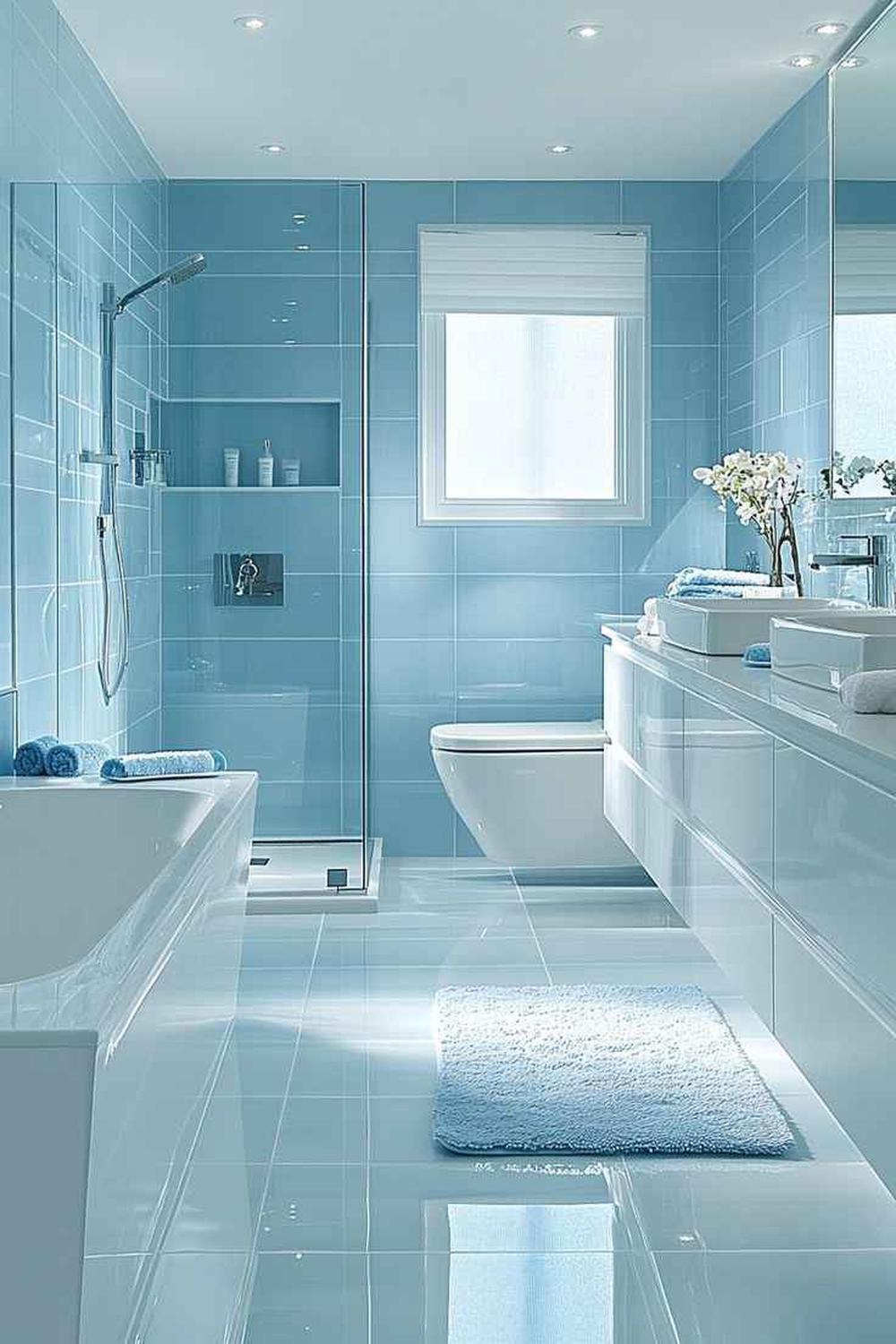 A serene bathroom featuring soft lighting and natural decor elements