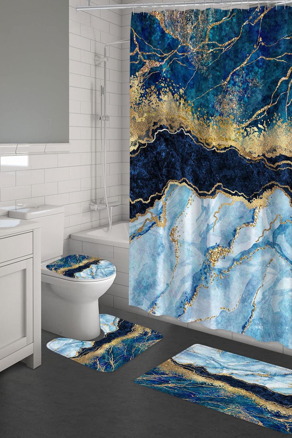 Baño de mármol azul con estilo natural