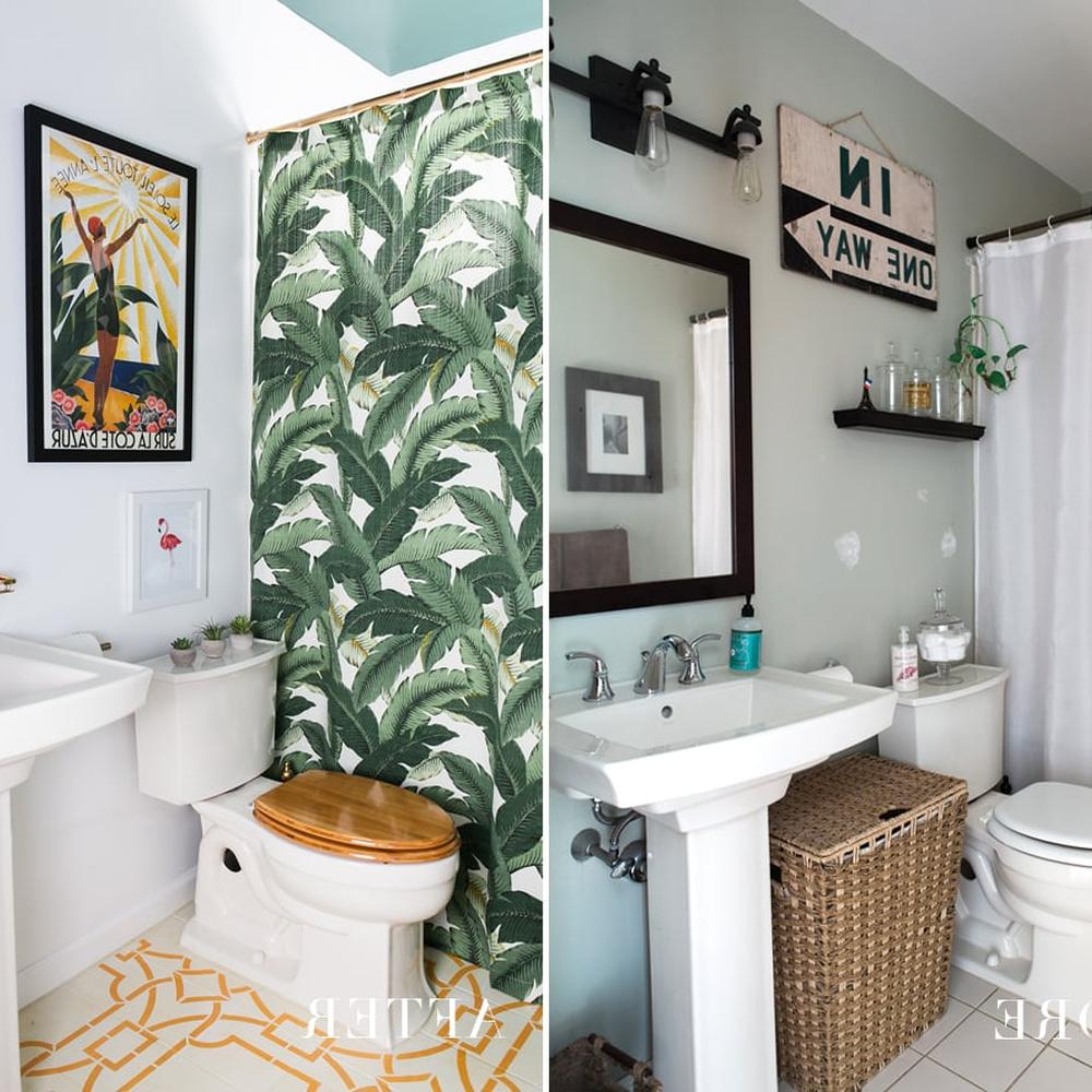 A bohemian-inspired bathroom featuring natural materials and a tropical theme.
