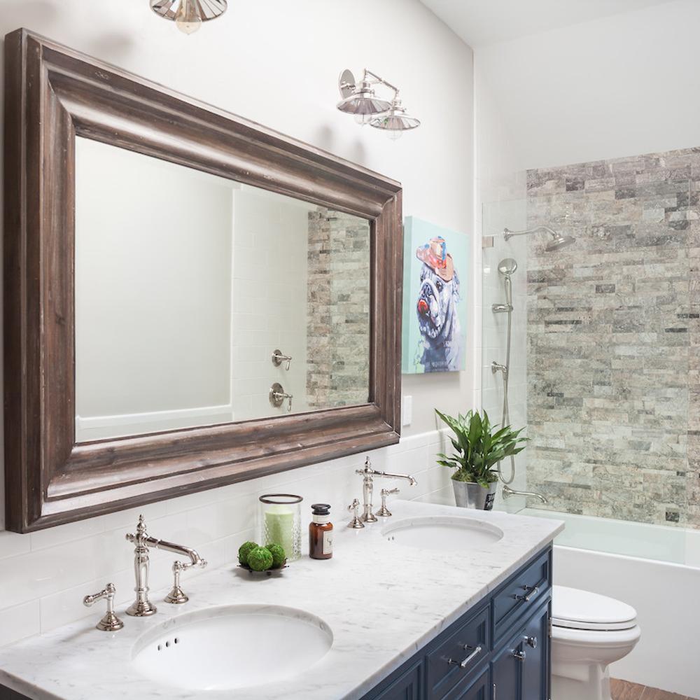 A rustic-modern boys bathroom featuring unique features