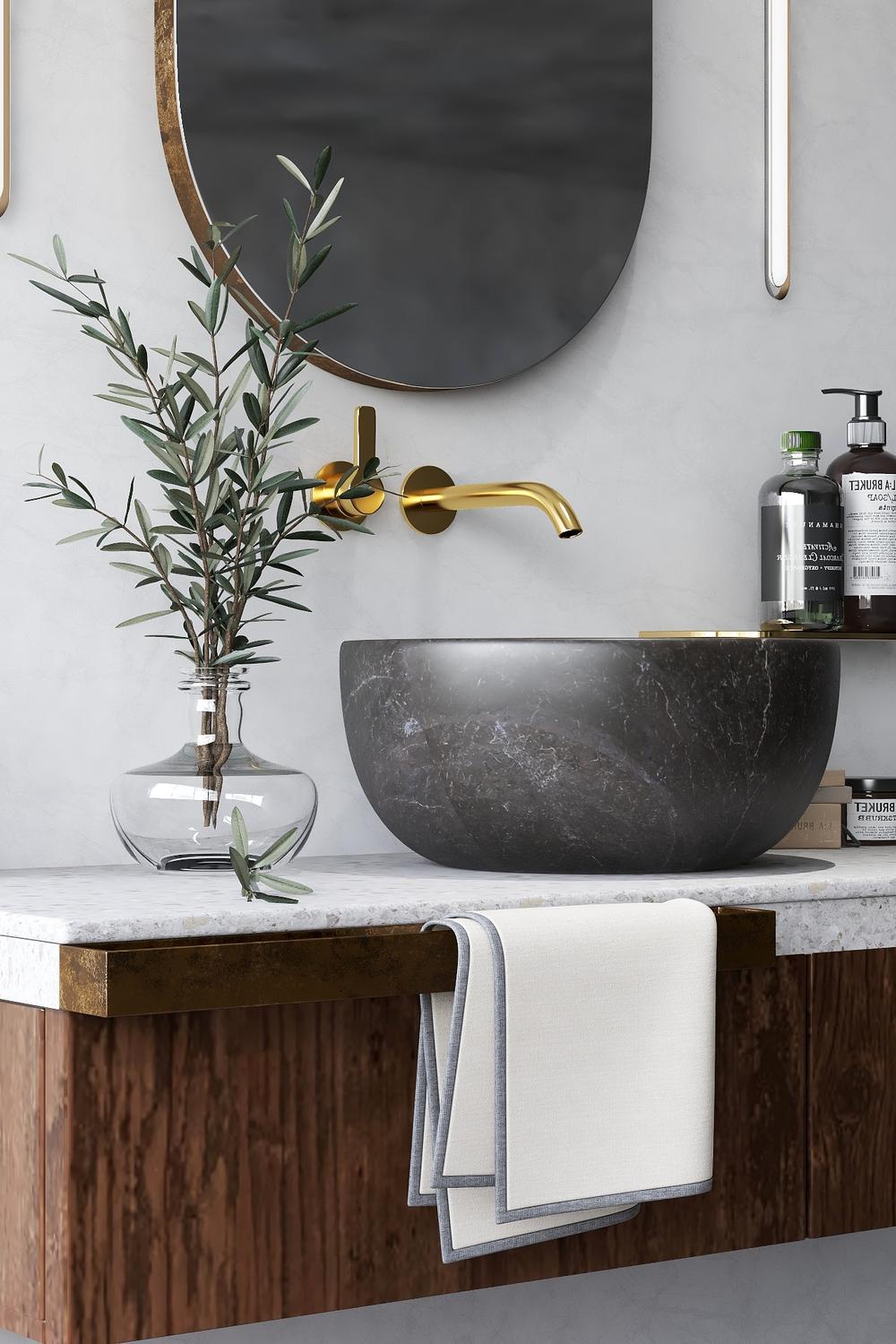 A Modern Take on a Classic Brown Vanity with Updated Features