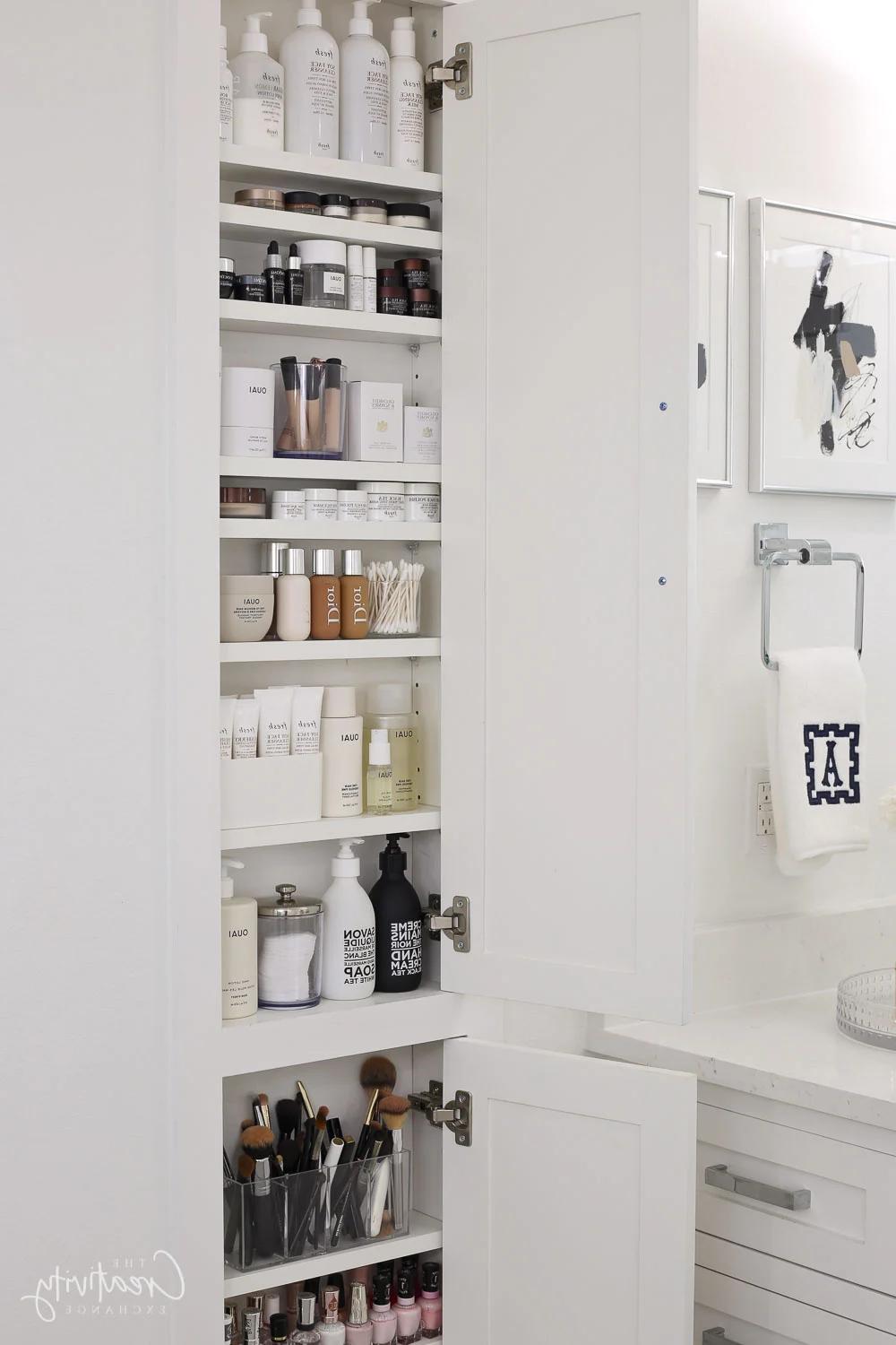 Modern bathroom cabinet showcasing organized shelves, enhancing functionality and style.