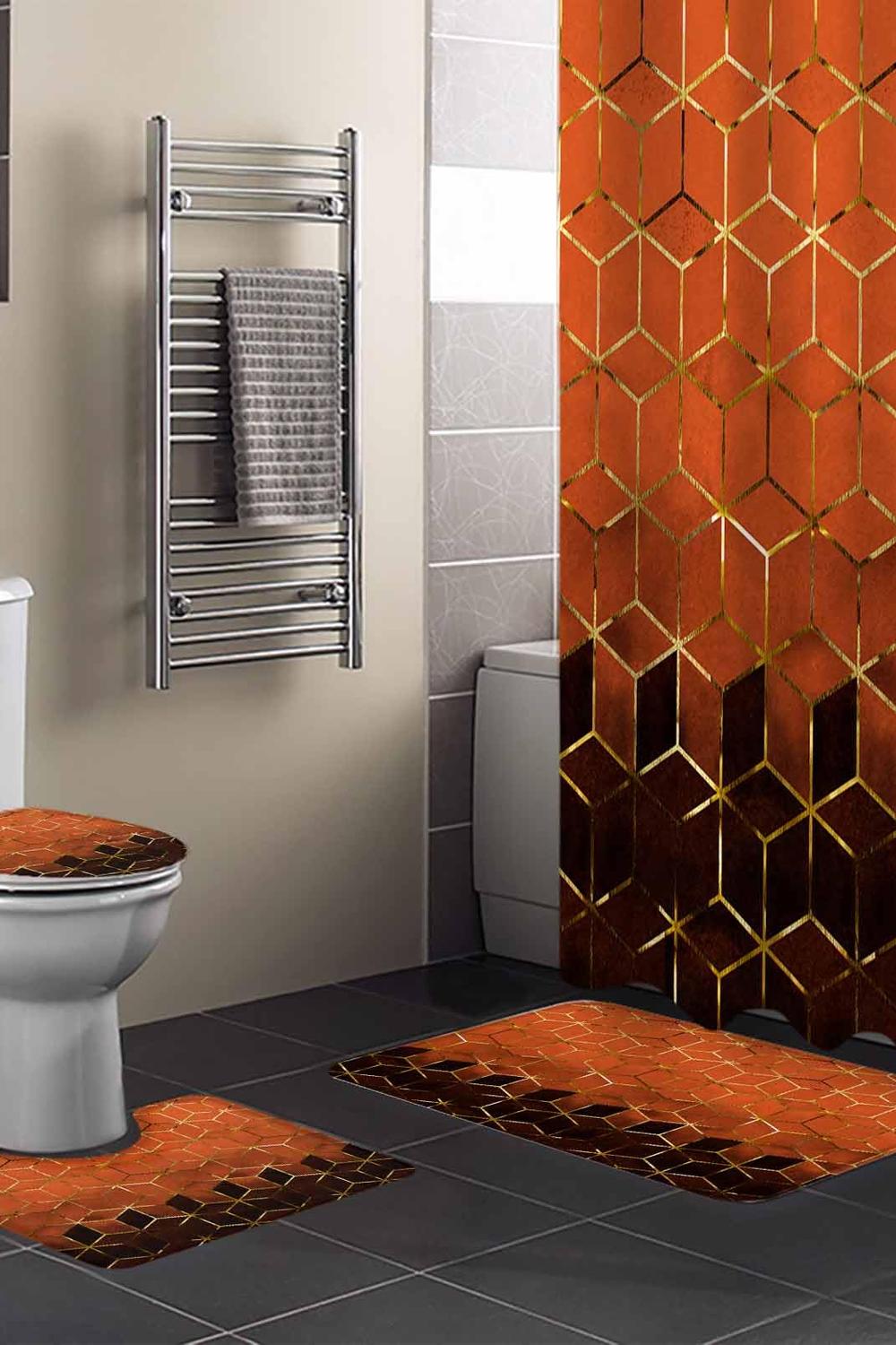 Un baño con detalles de lujo en naranja quemado