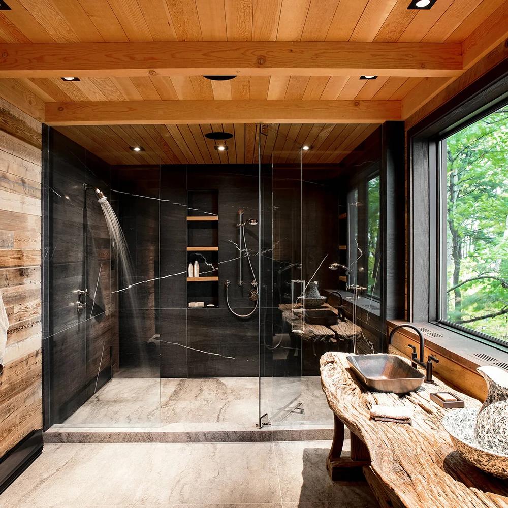 Ceramic and stone flooring creating a harmonious blend of colors.