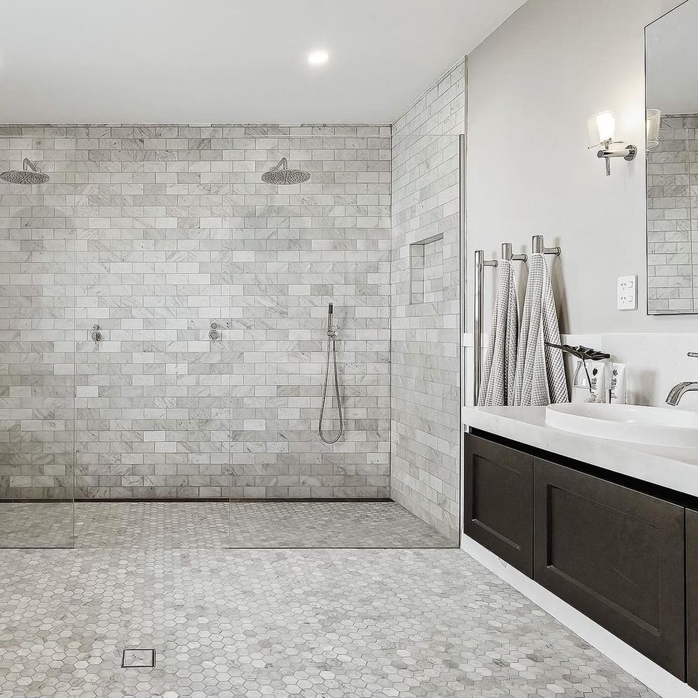 Timeless luxury bathroom with contemporary Carrara marble design