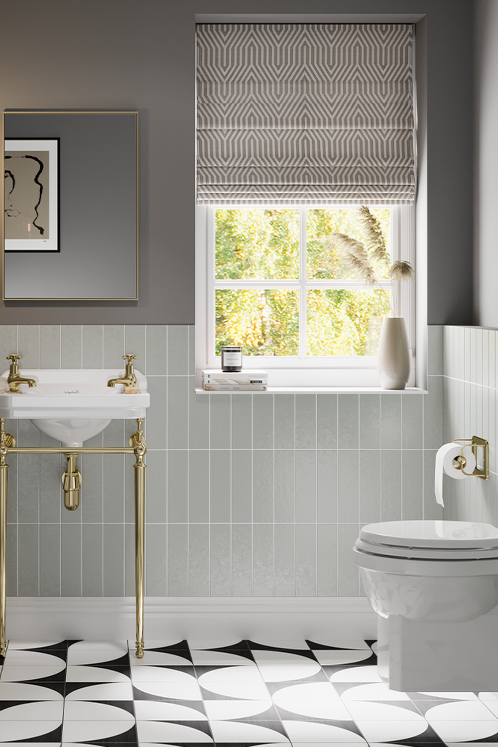 Baño clásico con acentos en verde menta