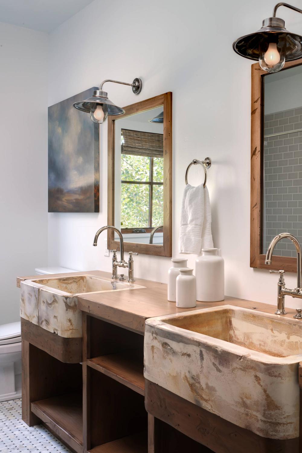 Rustic Elements and Concrete Vanity Duo featuring textured finishes and charming decor.