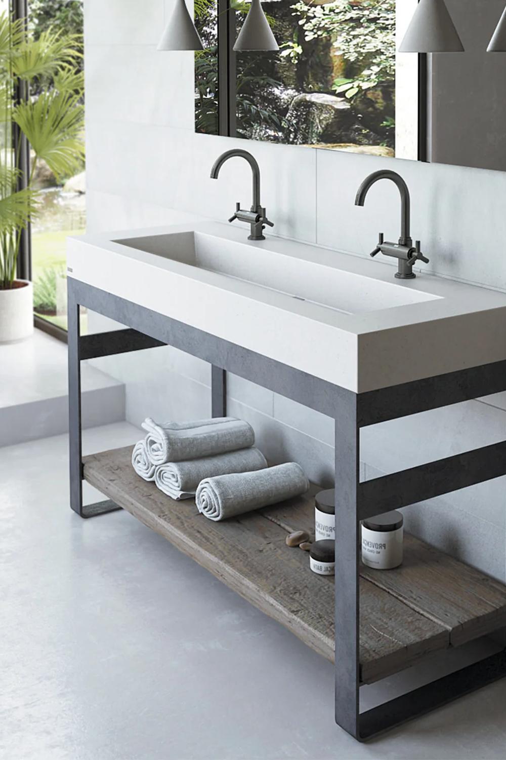 Beautifully Ikat Imprinted Concrete Vanity featuring distinct patterns and rustic elements.