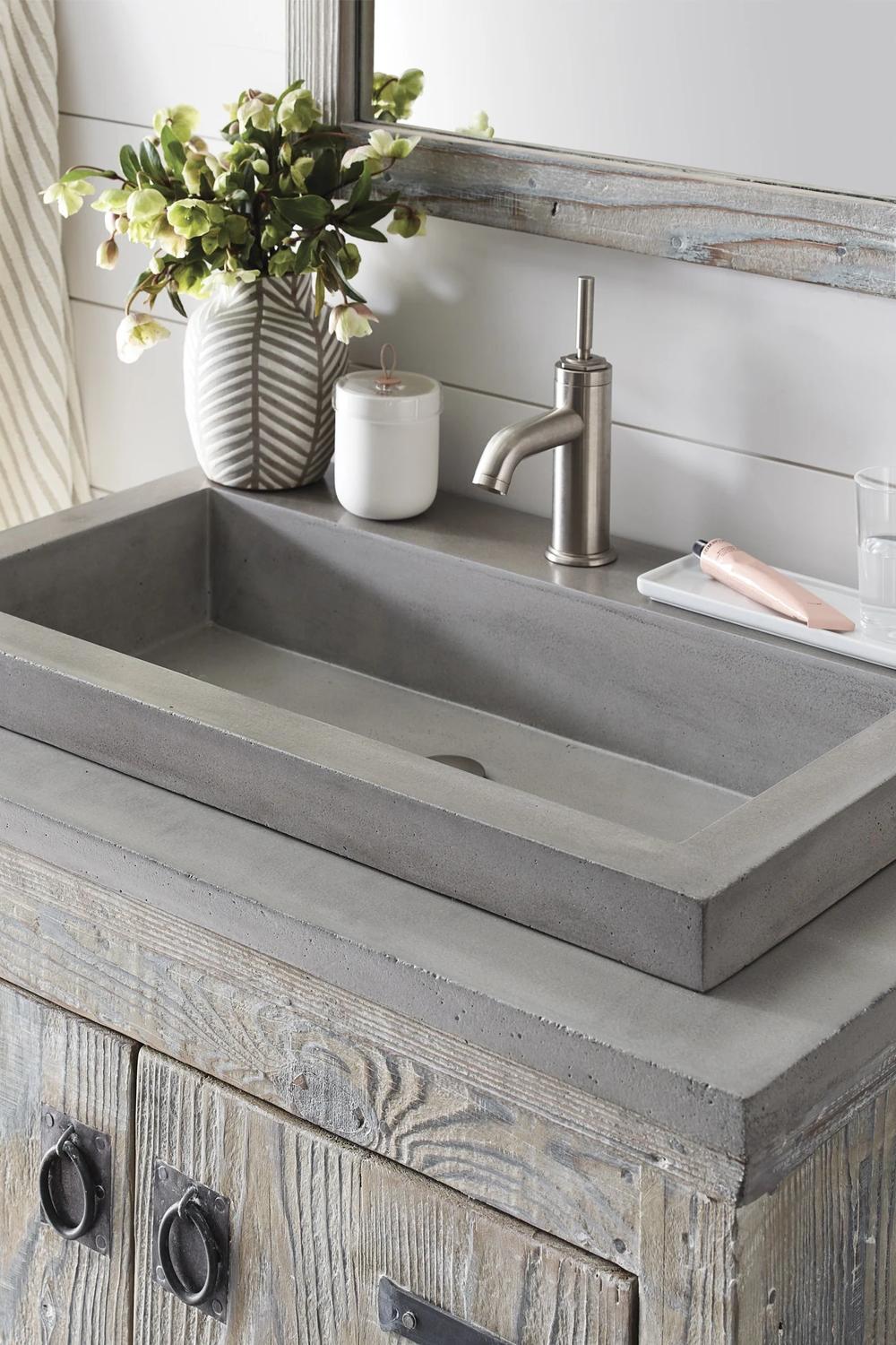 Textured Concrete Vanity with Rustic Wooden Base showcasing stylish contrast and modern elegance.