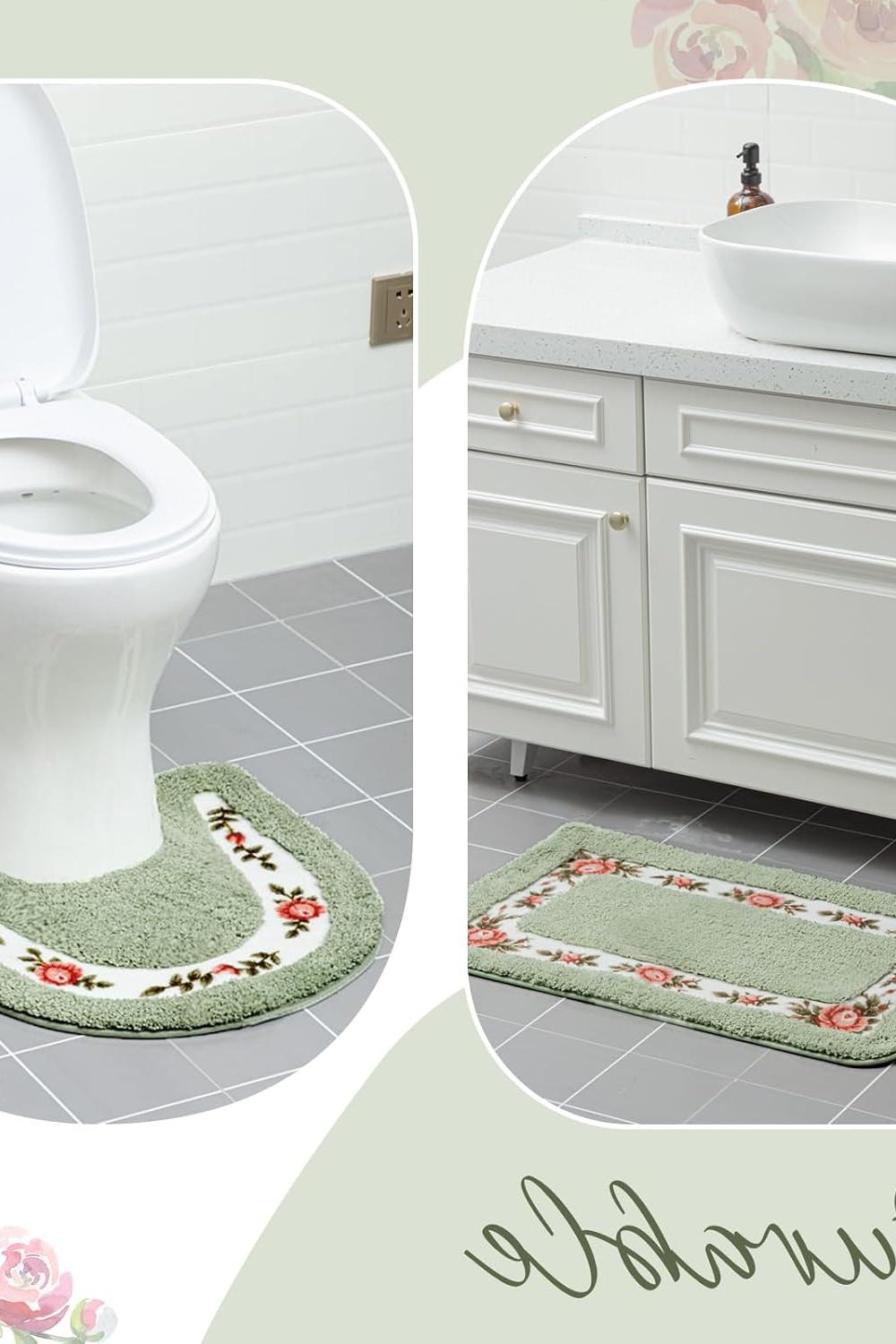 A coquette-style bathroom setup with bright colors and floral patterns.