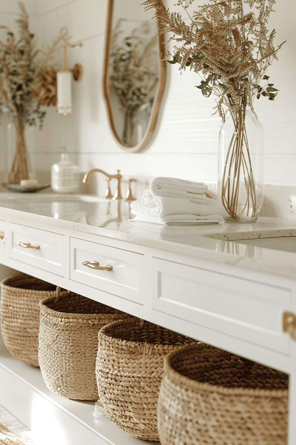 Stylish cottage bathroom featuring a marble countertop, vintage fixtures, and beautiful decor.