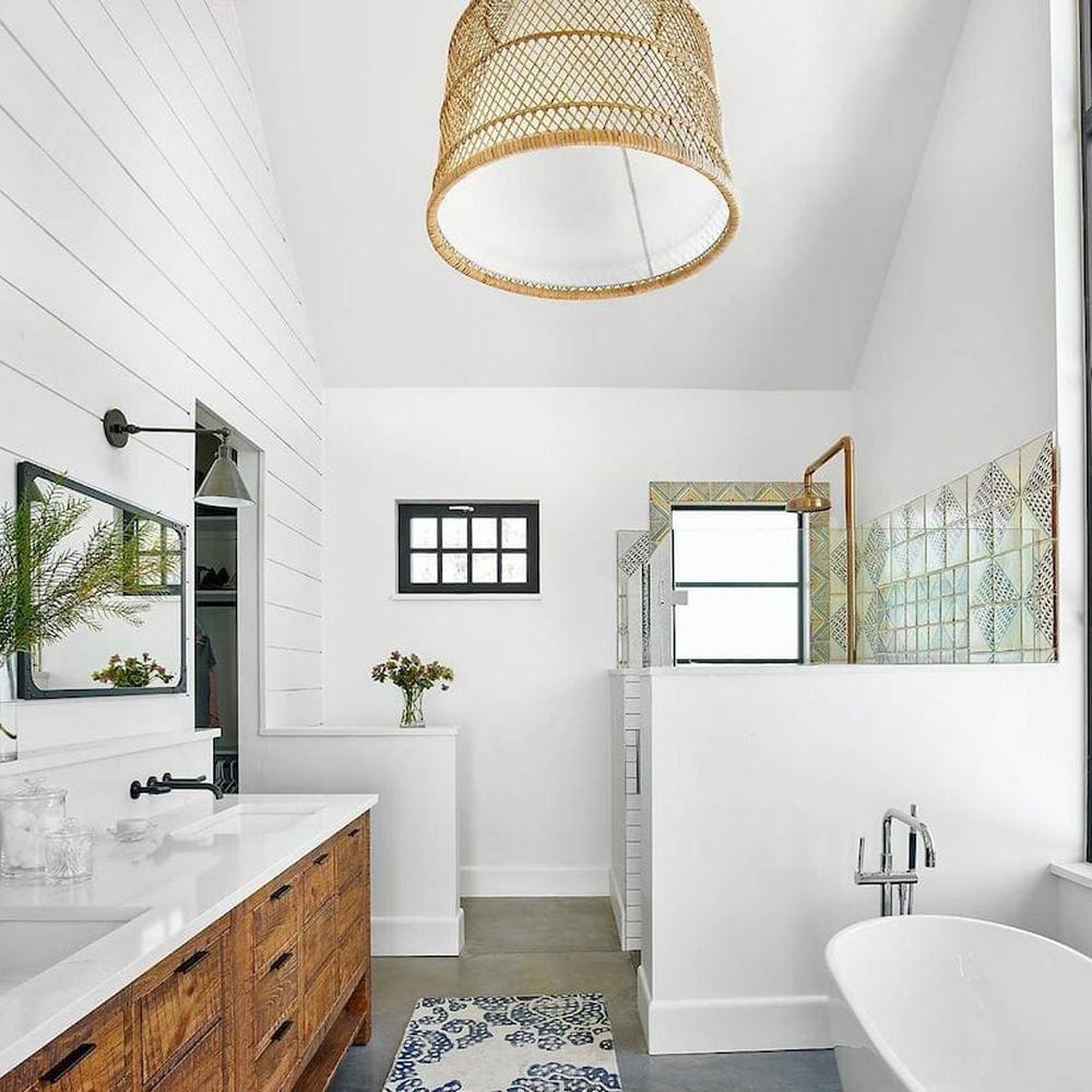 Modern country bathroom blending rustic elements with contemporary design